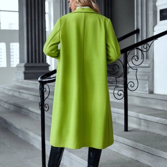 Womens Double Button Flap Detail Overcoat green - Picture 2 of 5